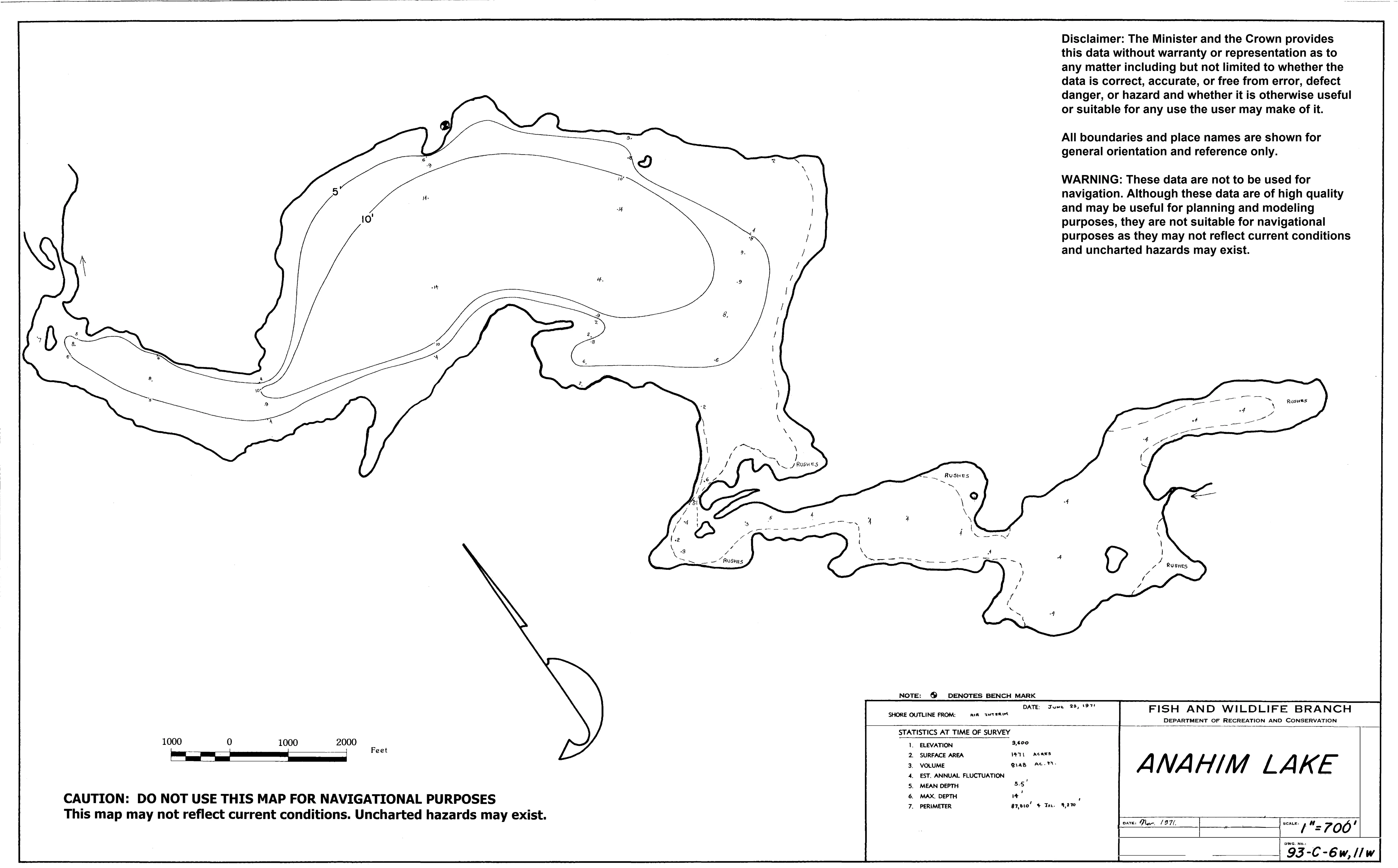 Anahim Lake depth and topographic map