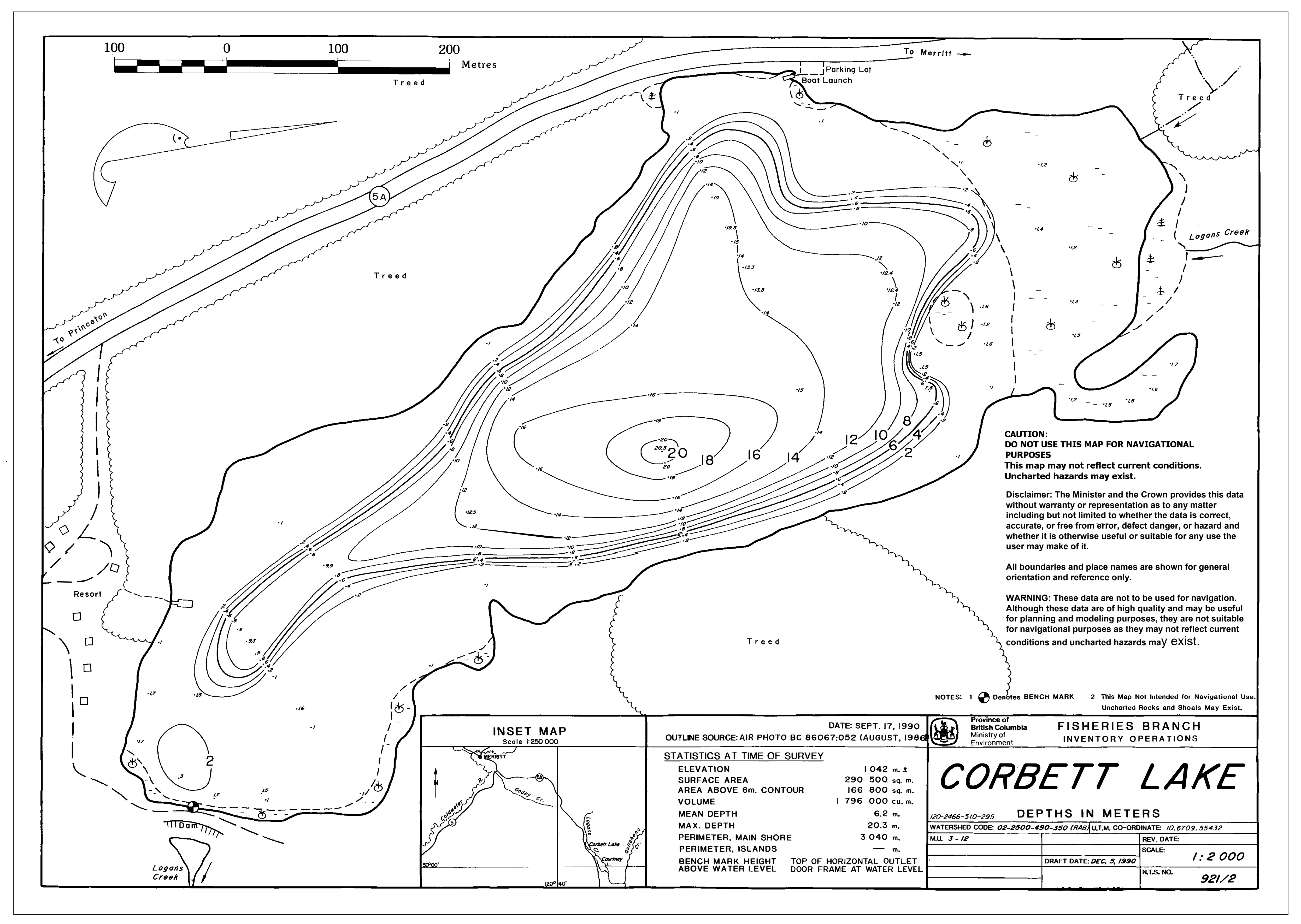 Corbett Lake depth and topographic map