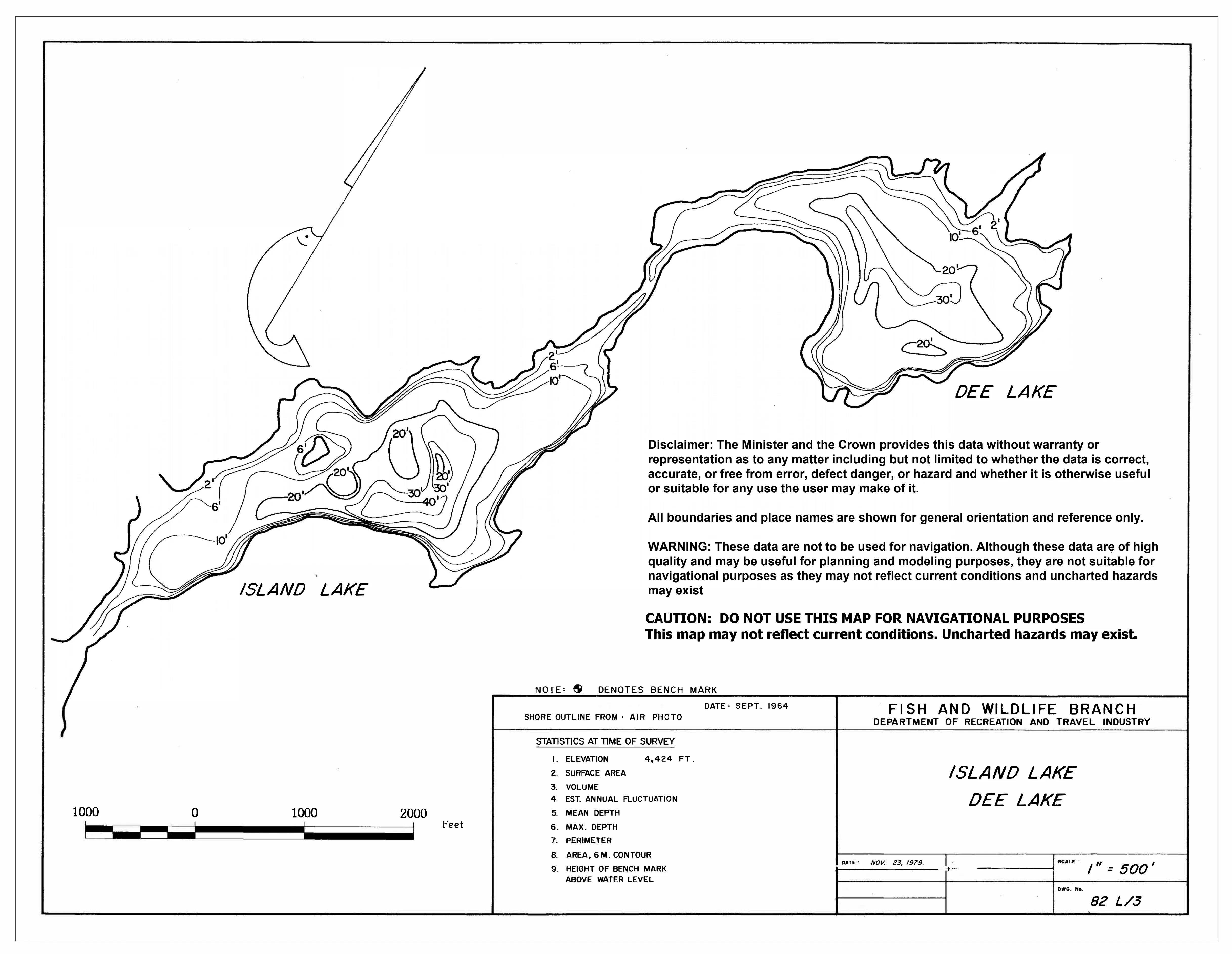 Dee Lake depth and topographic map