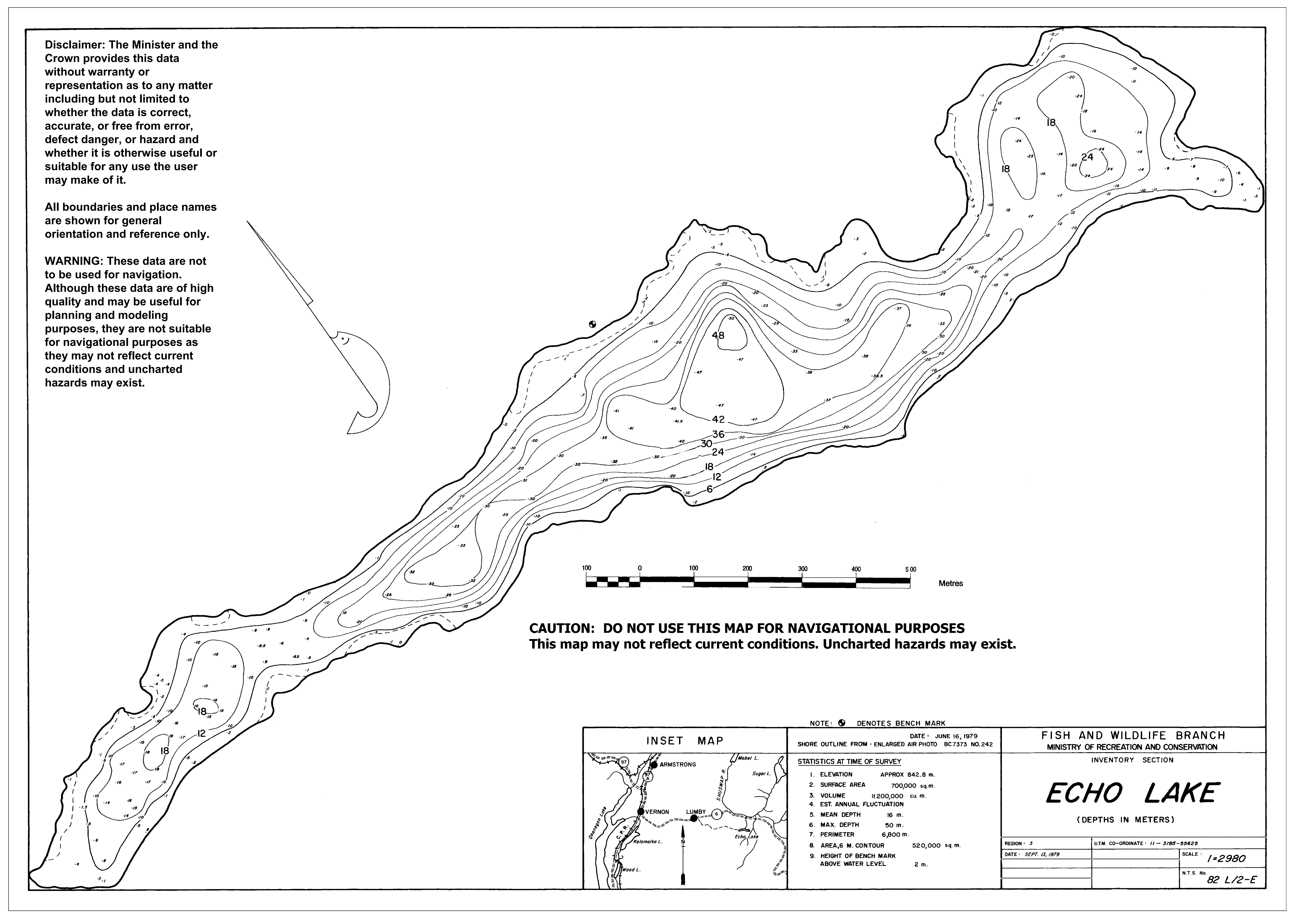 Echo Lake depth and topographic map
