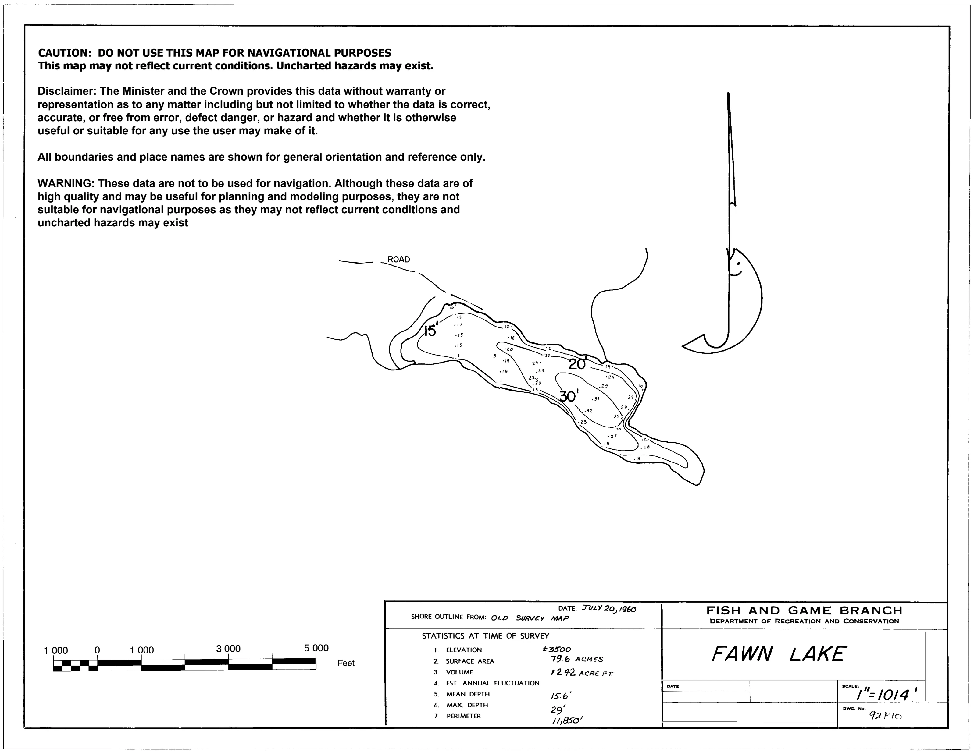 Fawn Lake depth and topographic map