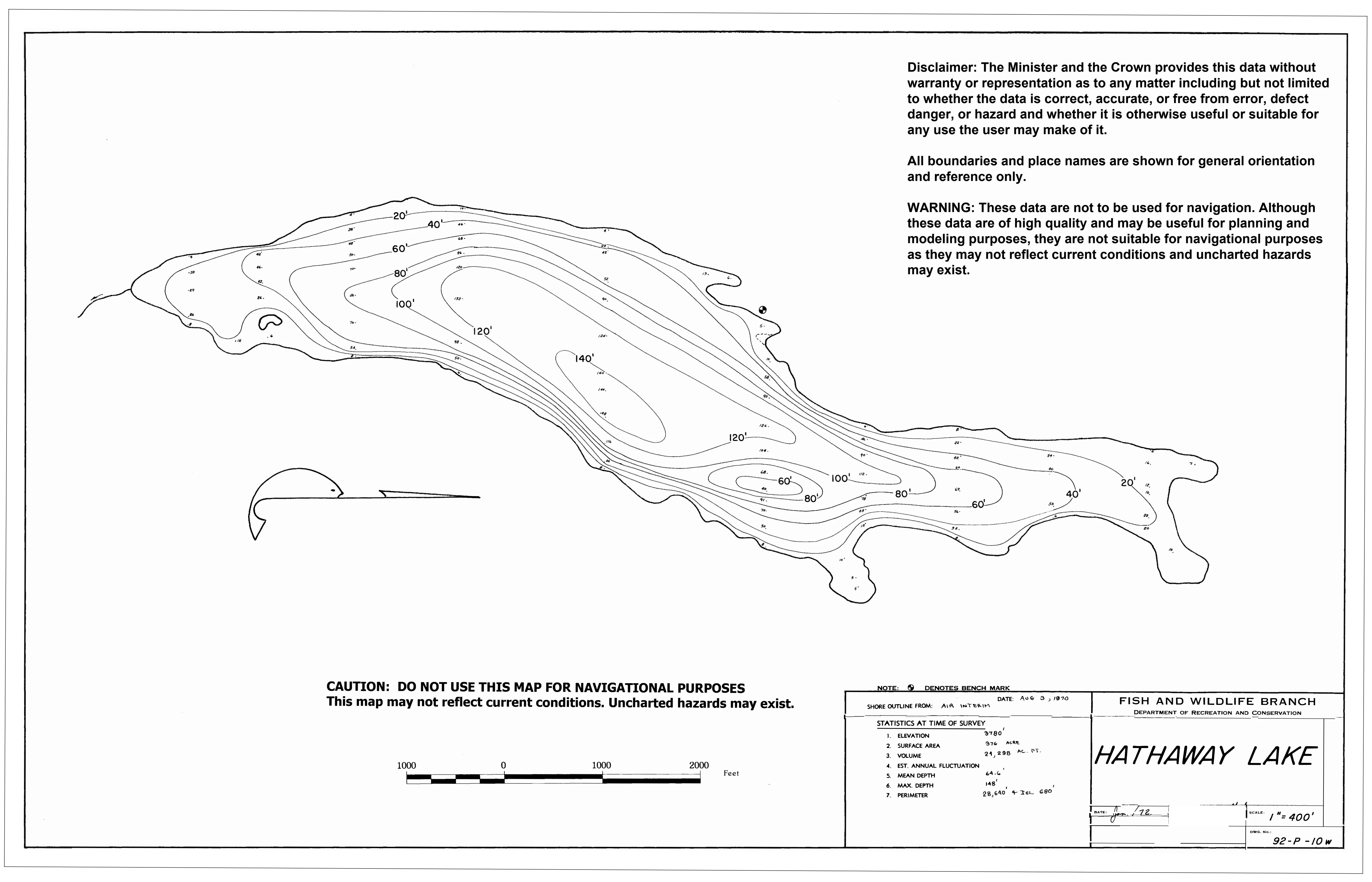 Hathaway Lake depth and topographic map