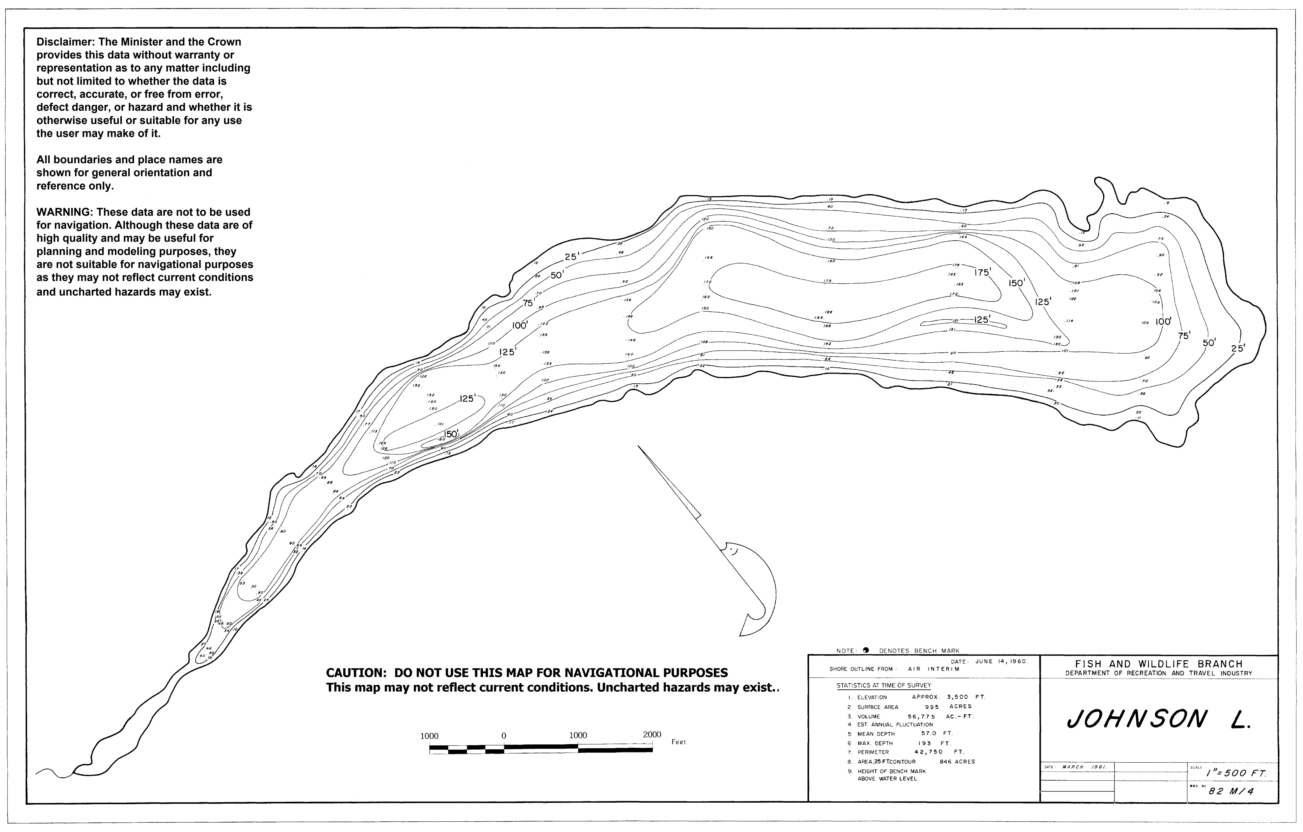 Johnson Lake depth and topographic map
