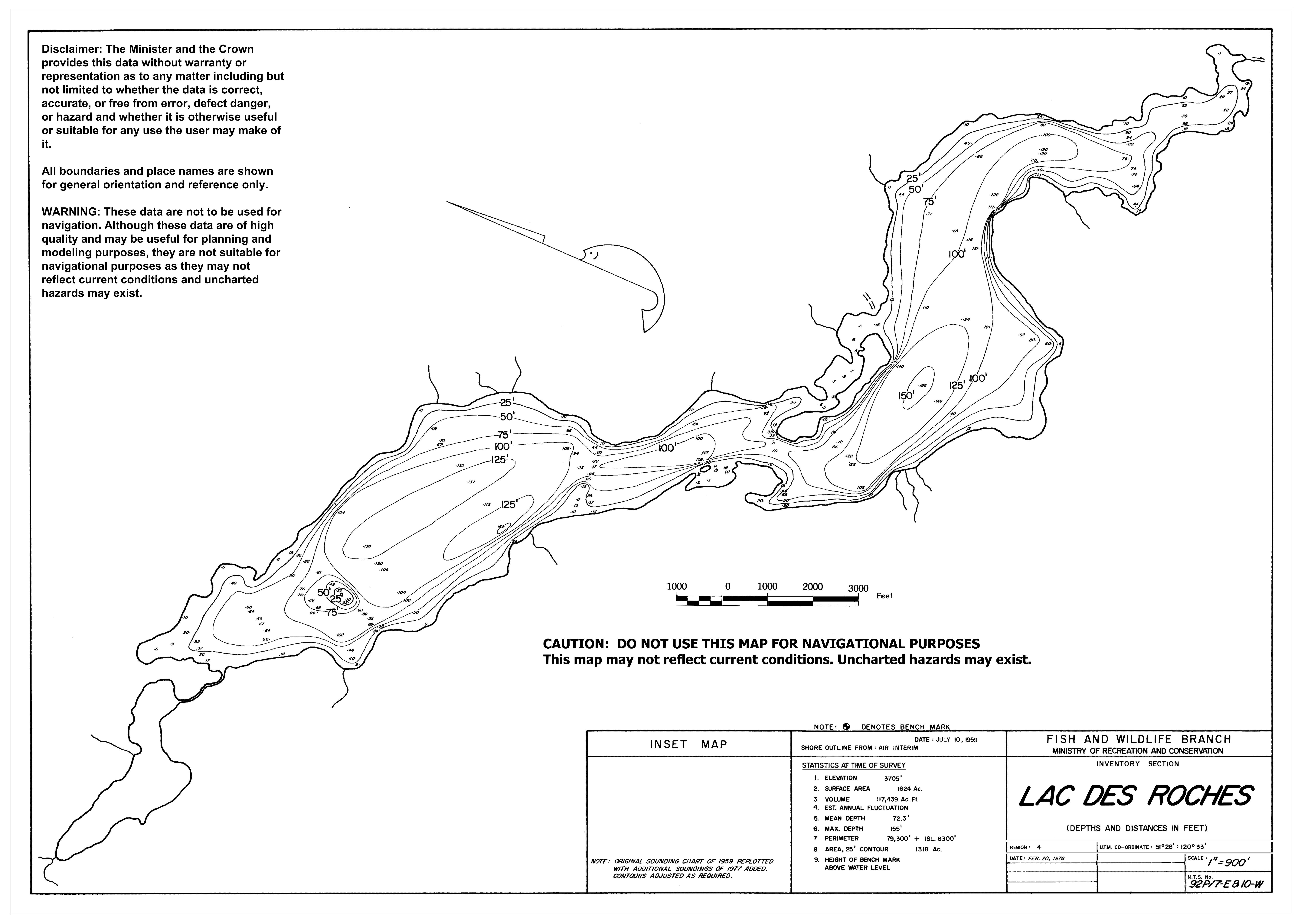 Lac des Roches depth and topographic map