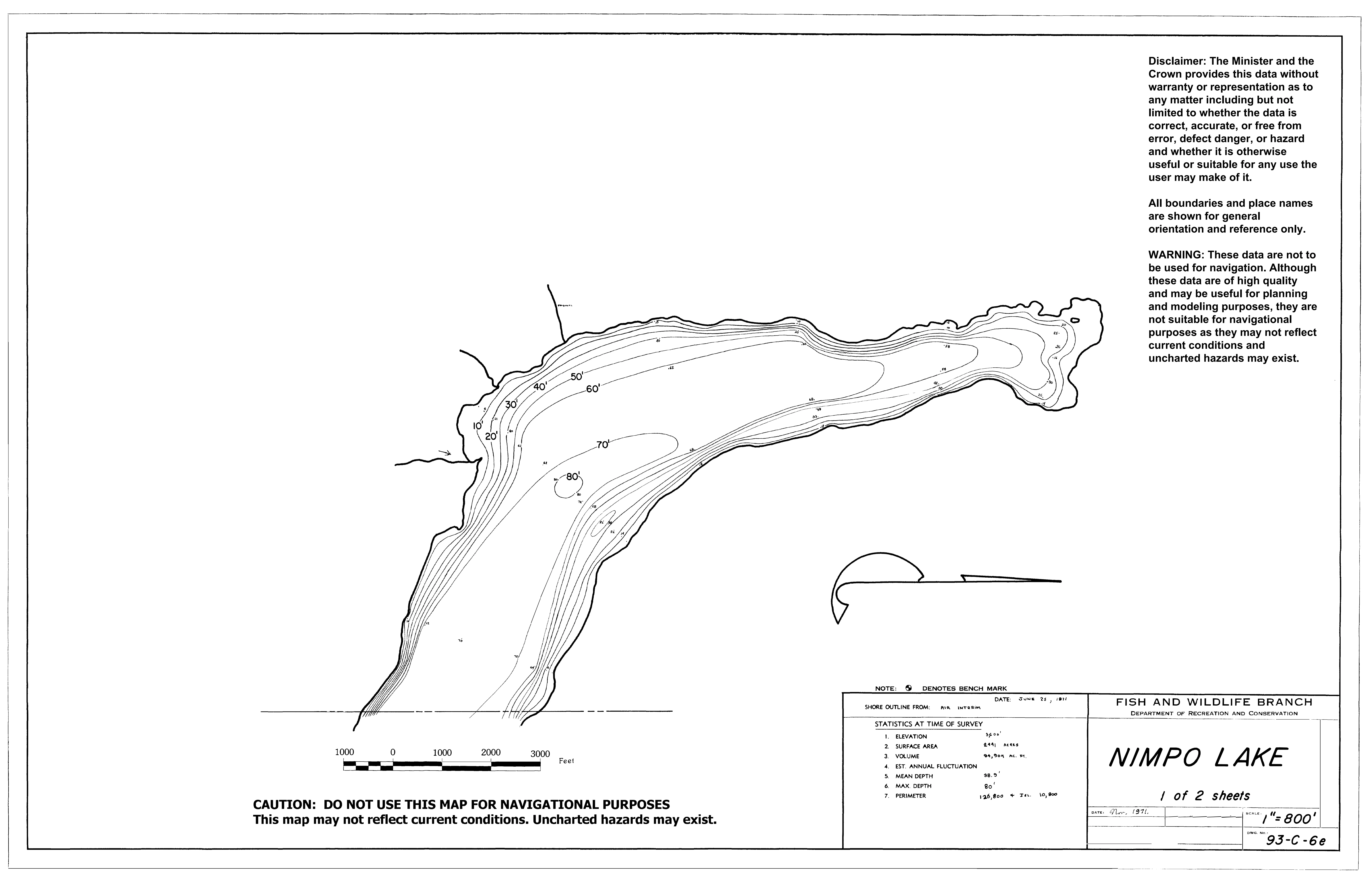Nimpo Lake depth and topographic map