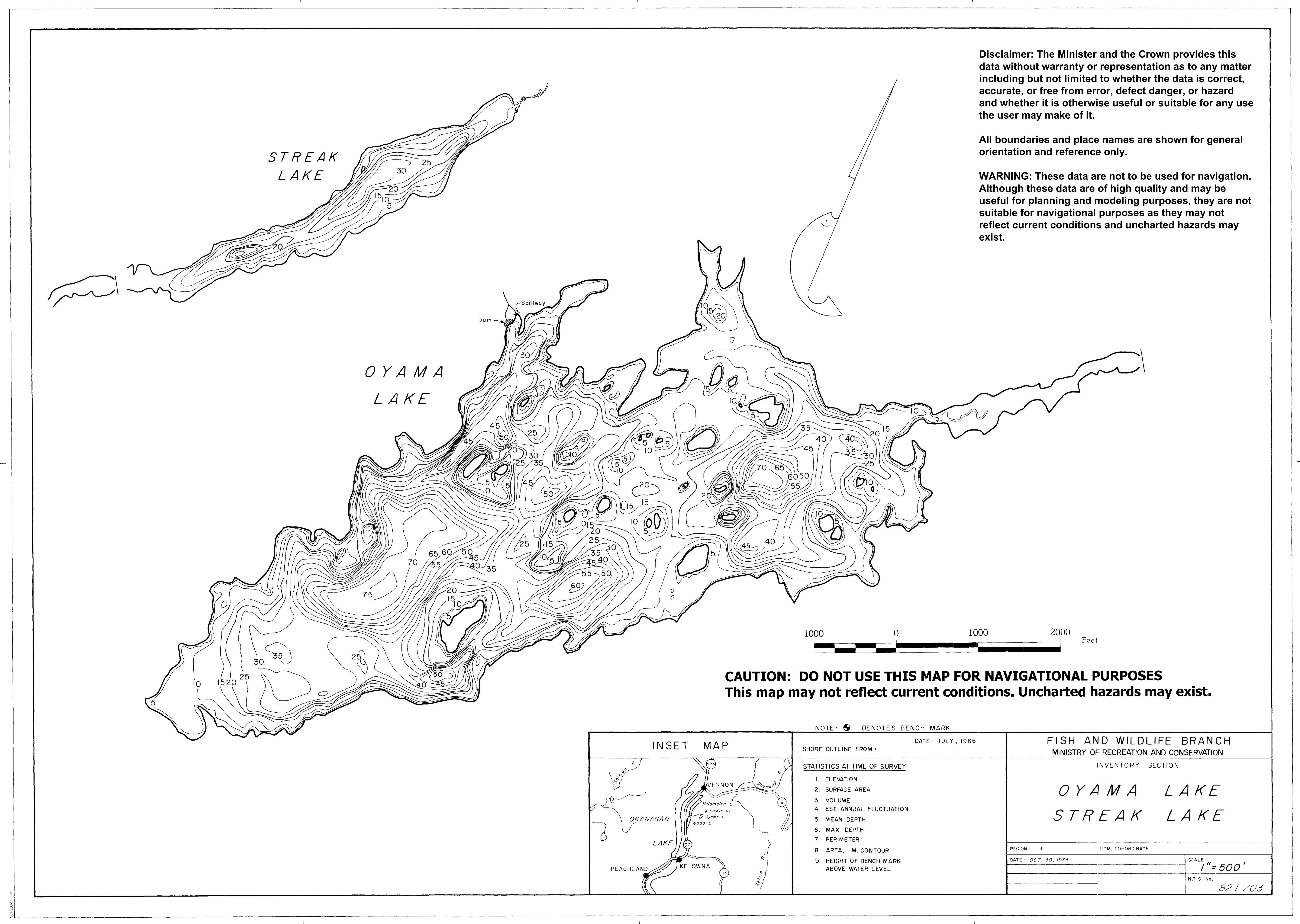 Oyama Lake depth and topographic map