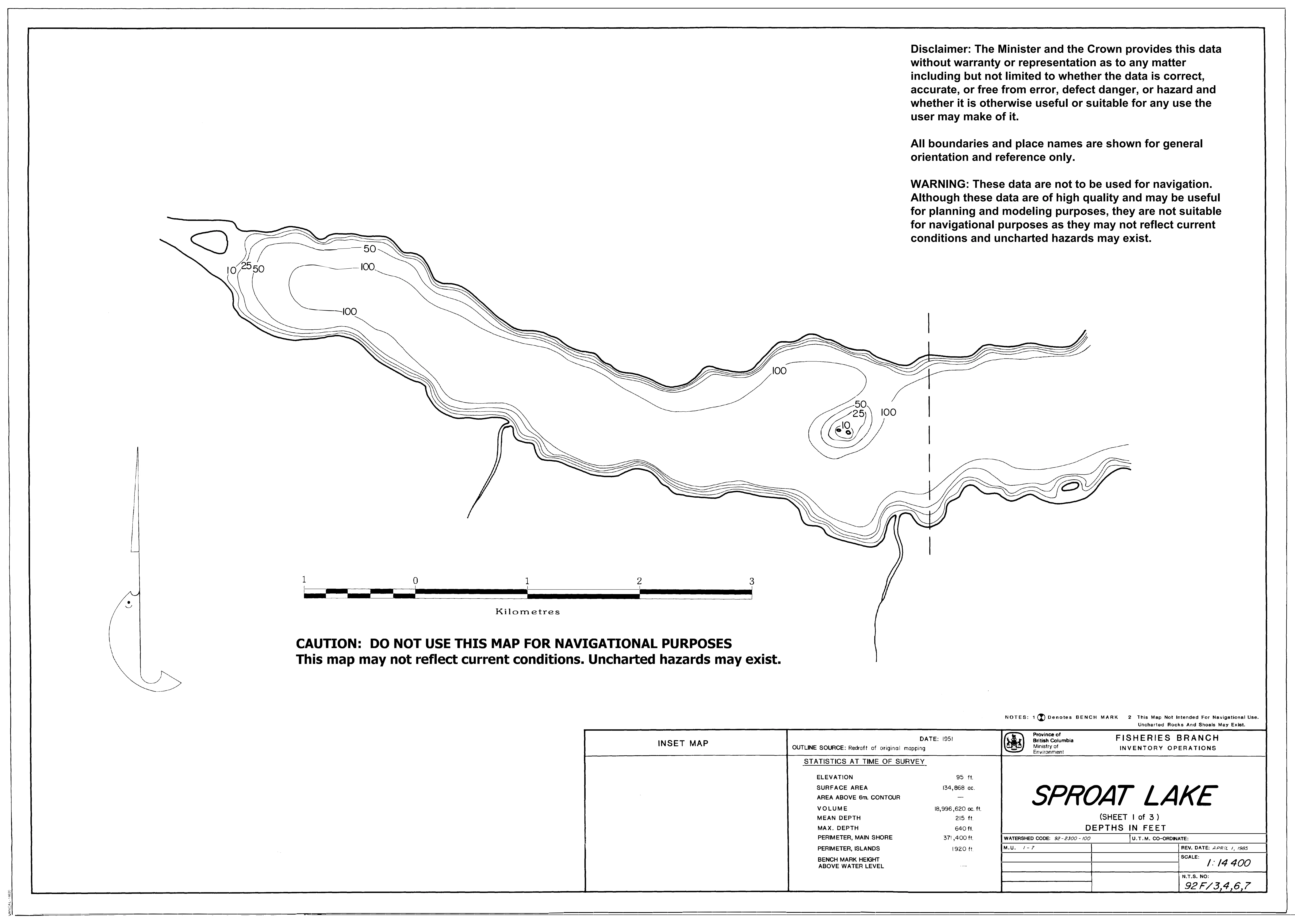 Sproat Lake depth and topographic map