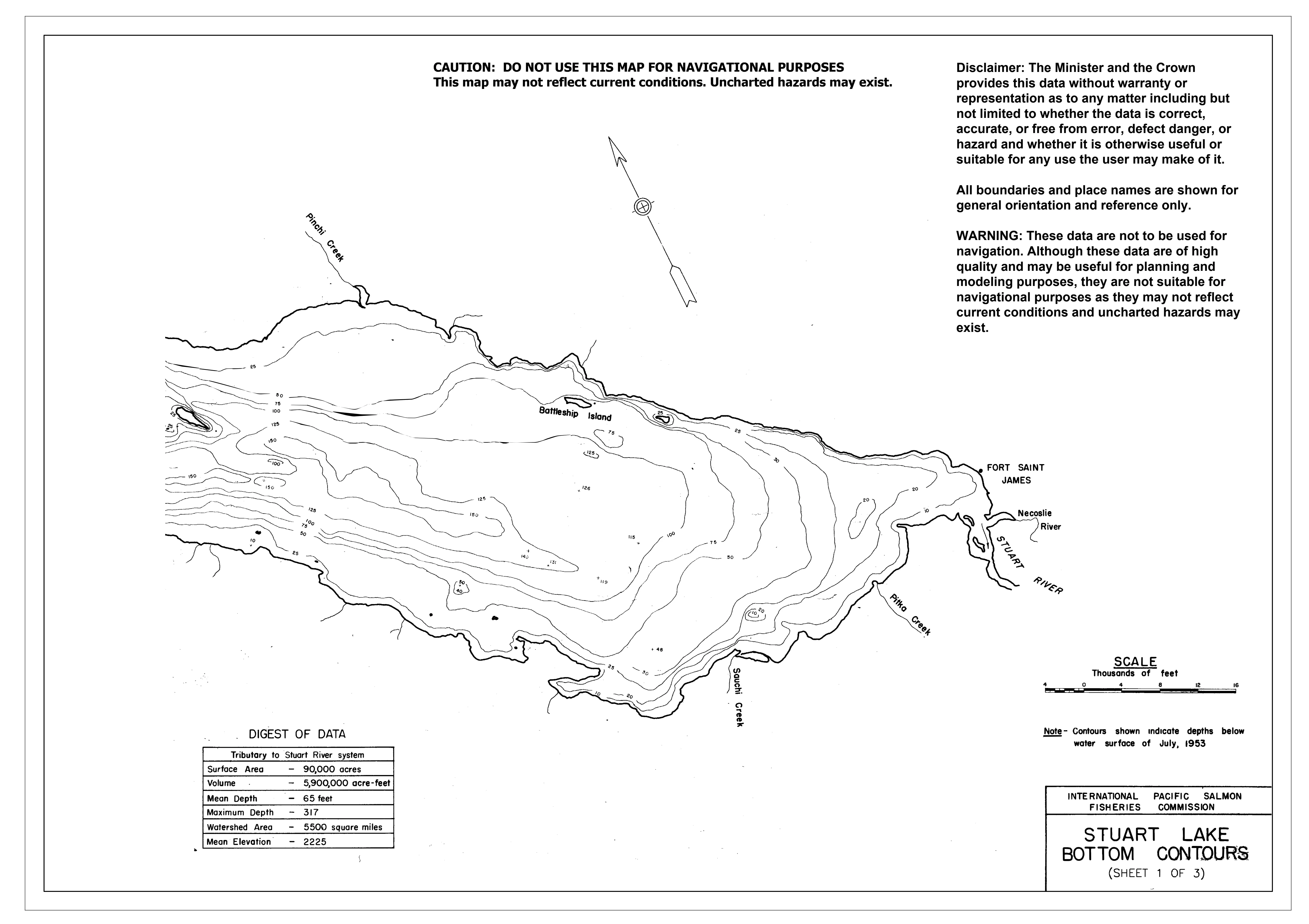 Stuart Lake depth and topographic map