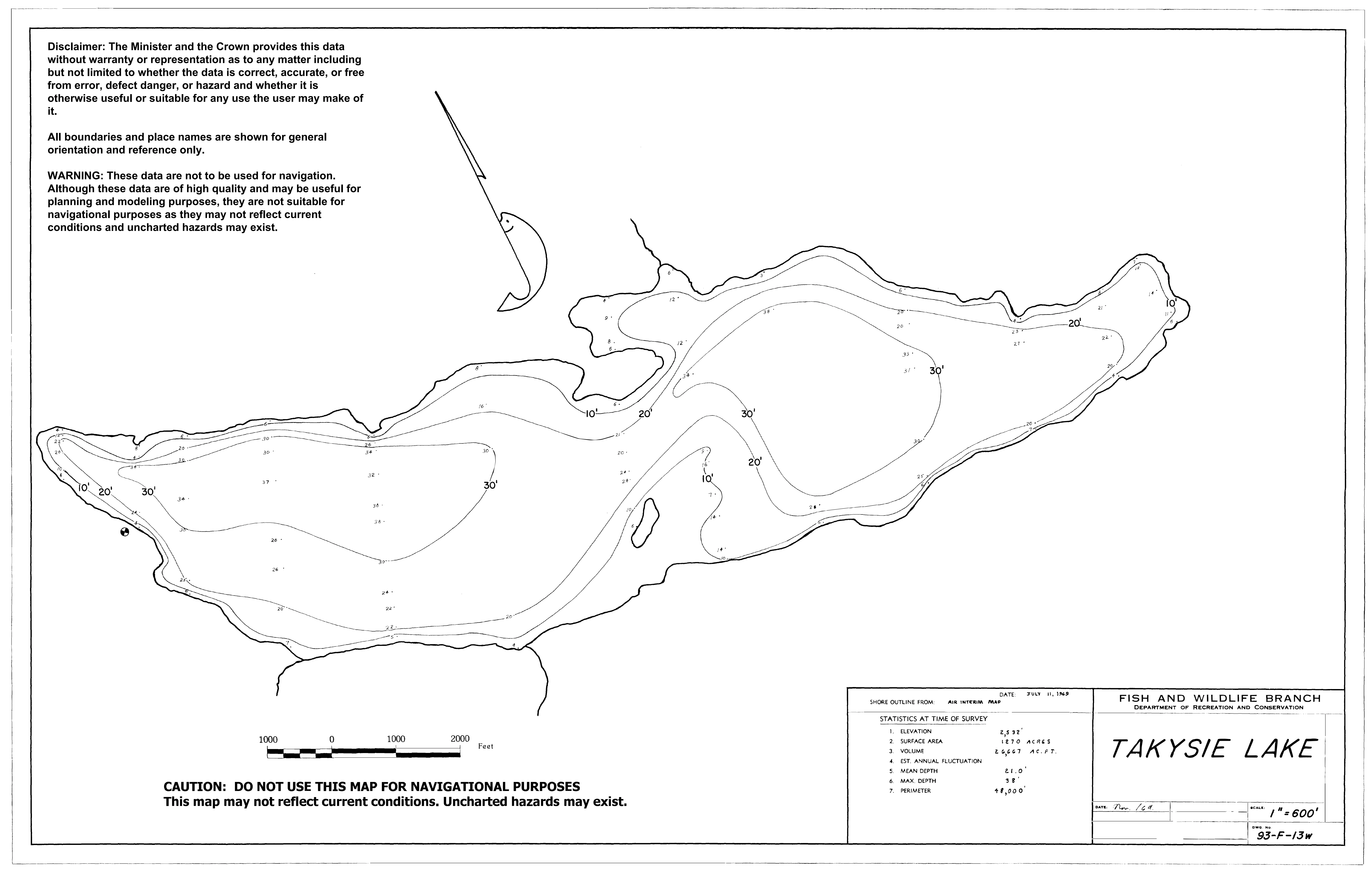 Takysie Lake depth and topographic map