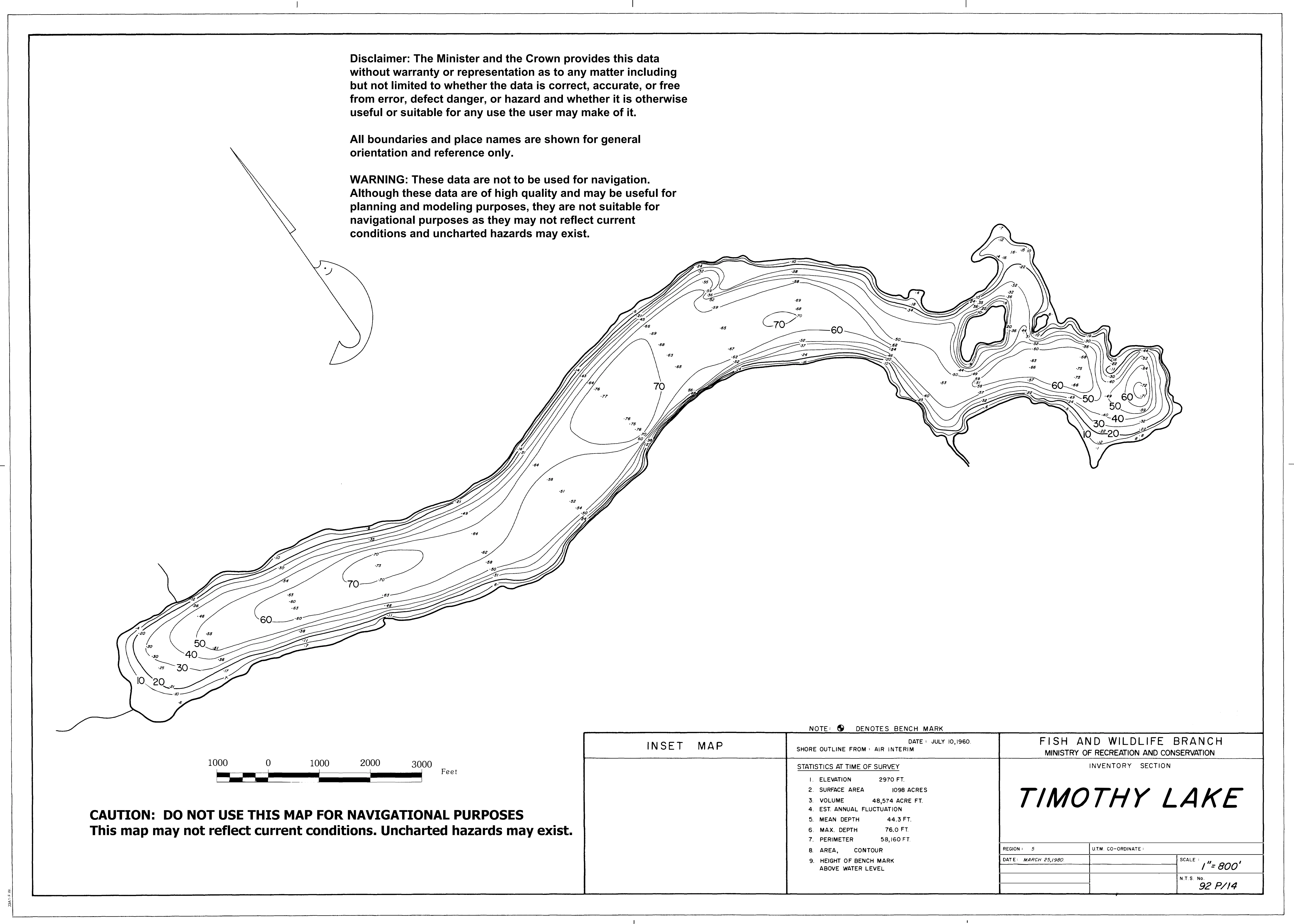Timothy Lake depth and topographic map