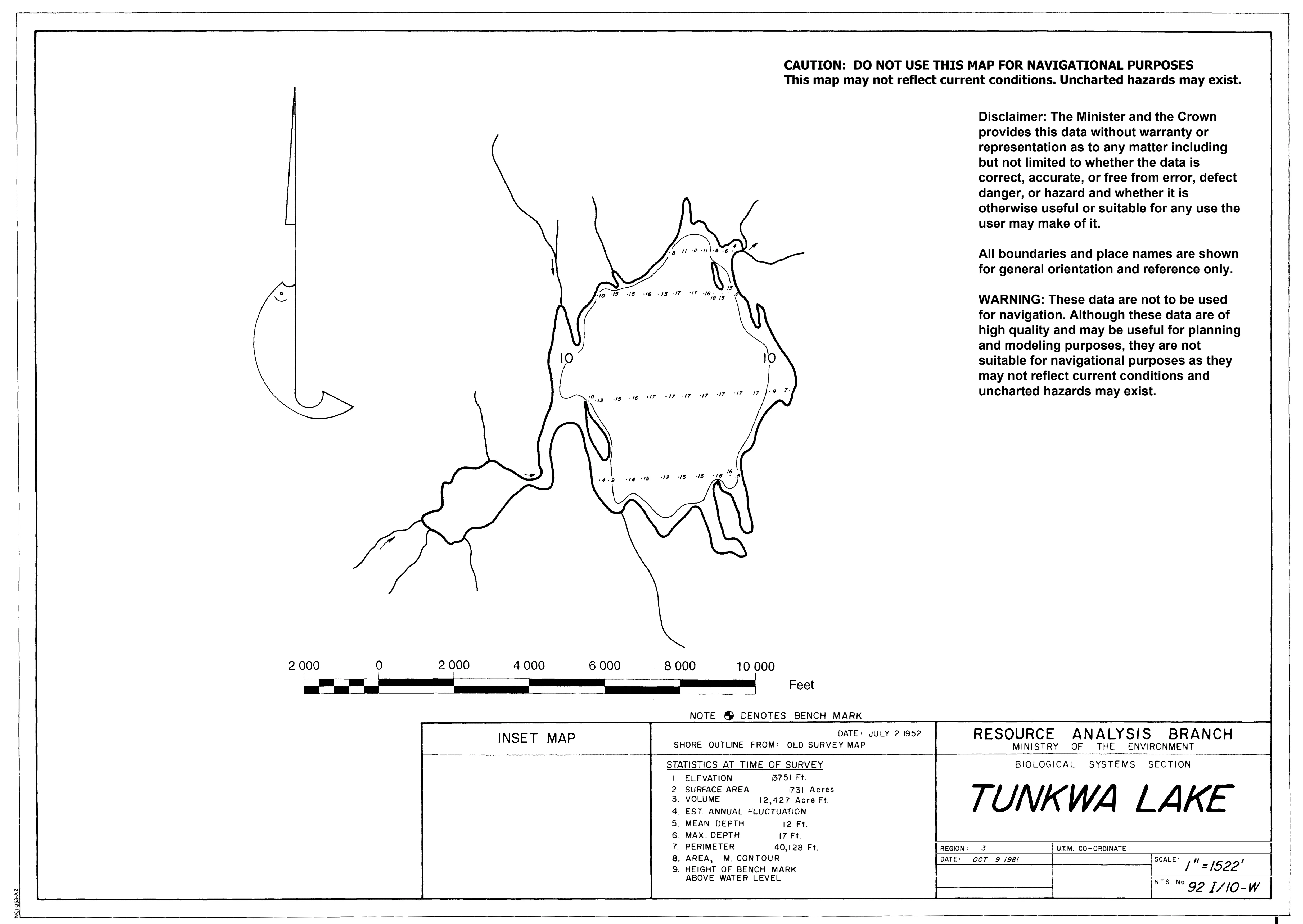 Tunkwa Lake depth and topographic map