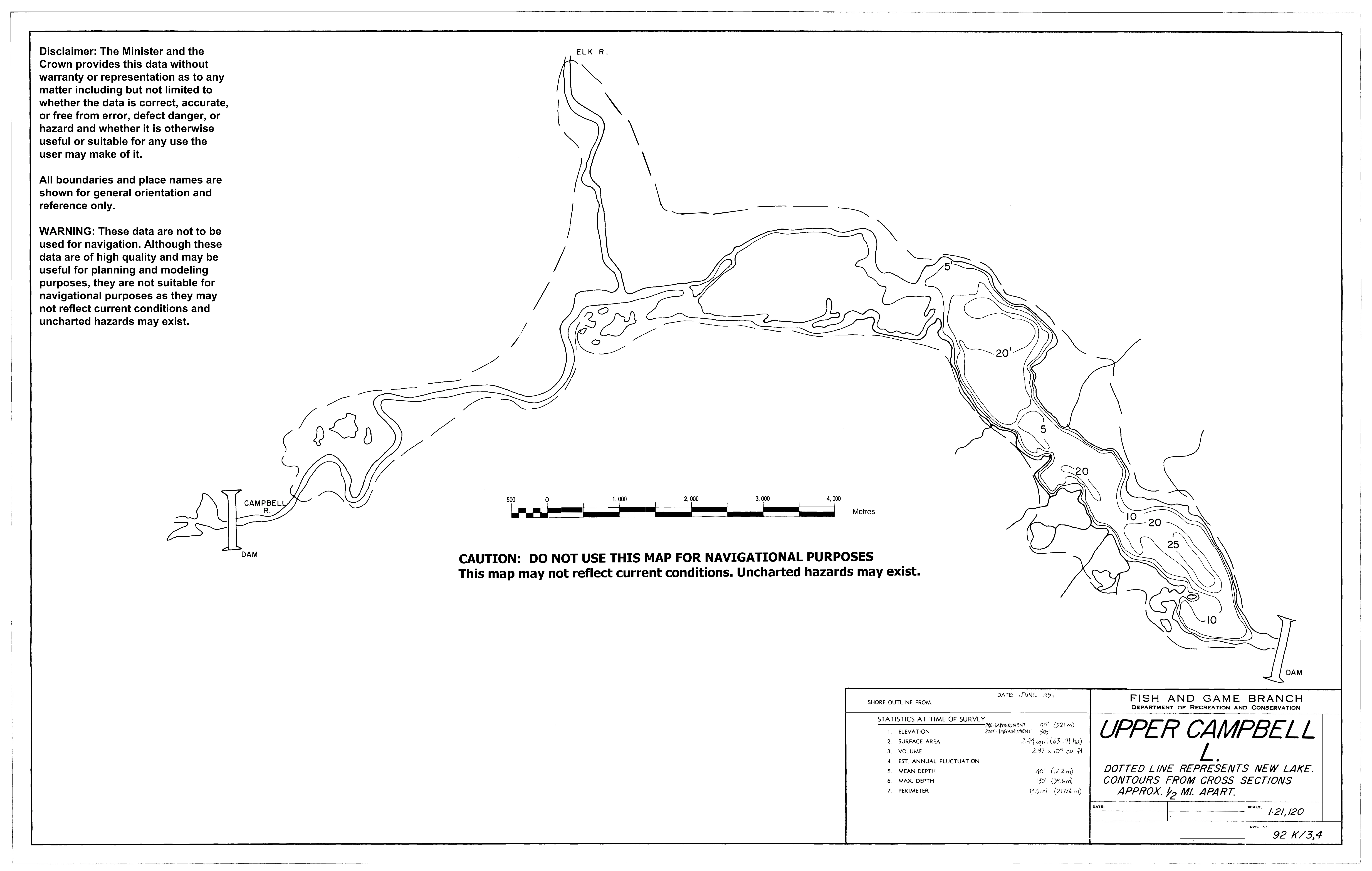 Upper Campbell Lake depth and topographic map